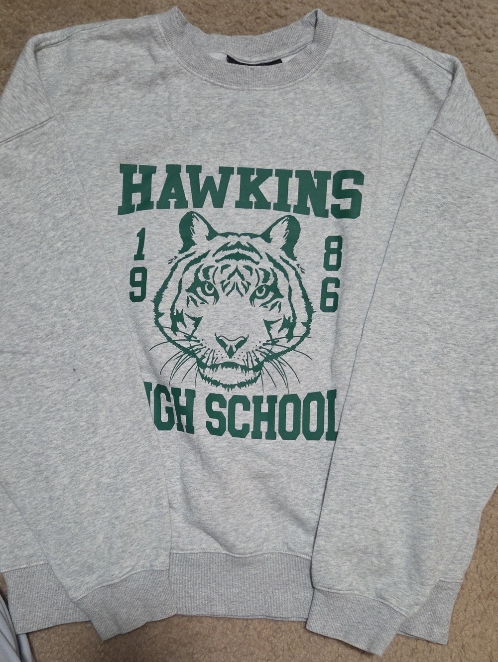 Hawkins High School Gray Crewneck Sweatshirt - Green Print